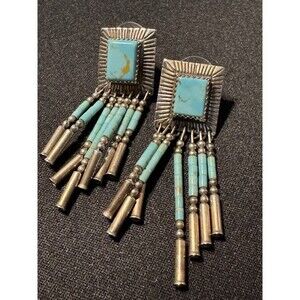 QT Sterling Vintage Native Turquoise Peti Point Dangle Earrings